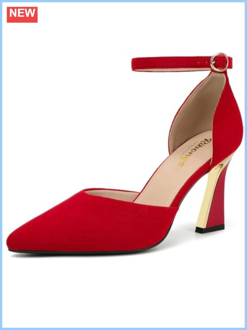 Kitten Heels for Women Pointed Closed Toe Ankle Strap Buckle Low Heel Pumps